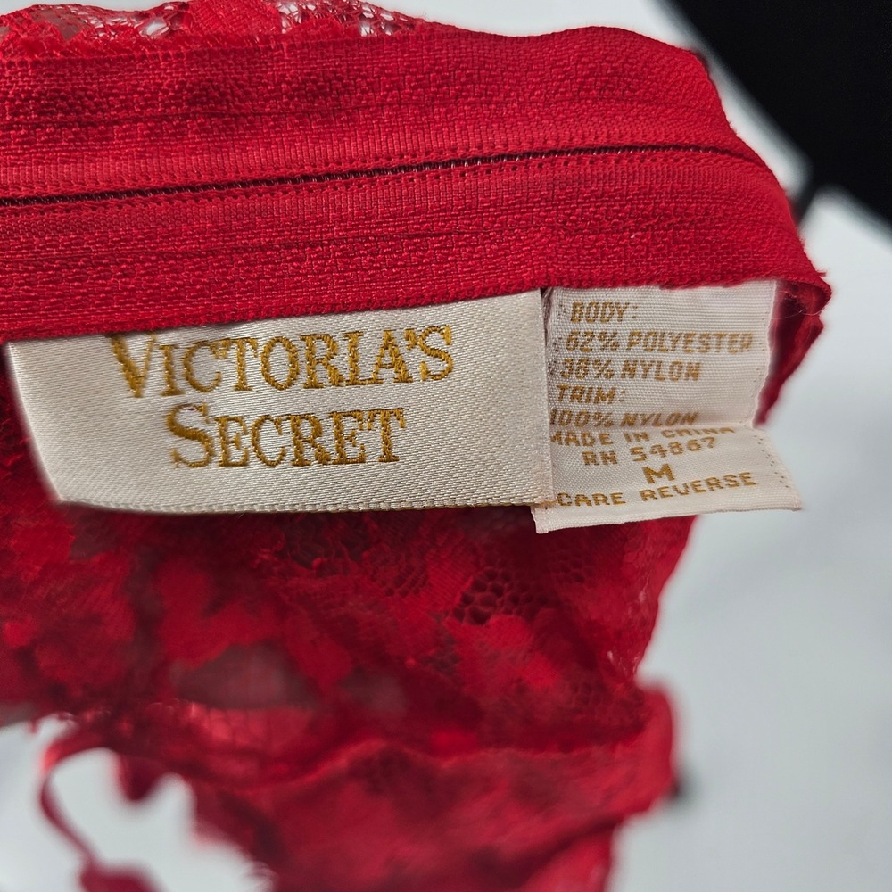 Vintage Victoria's Secret Women's M Red Lace Teddy Button Front Bow Lingerie - Picture 7 of 9
